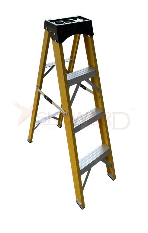 Model No. F410 Fiberglass Step Ladder for Home, Electrical and Maintenance Access Use, Professional Portable Climbing Ladder for Workshop, Office, Storage and Daily Working Tasks